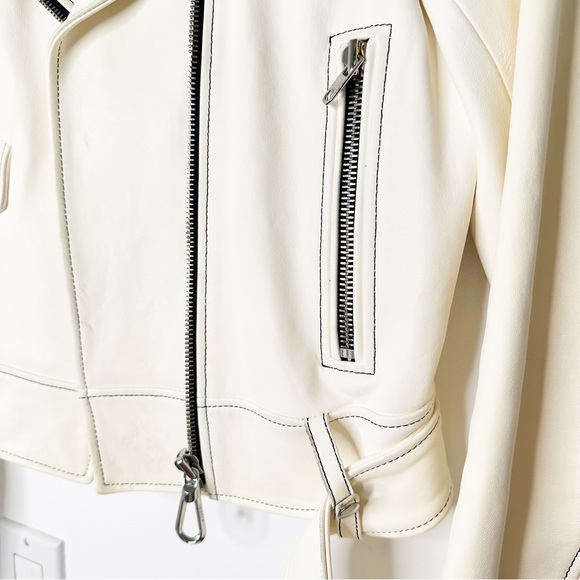 Sandro Edwin White Sheep Leather Cropped Motorcycle Jacket A1A Moto Size Small/6 - Picture 11 of 15